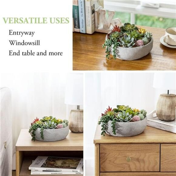 Artificial Succulent Arrangement Faux Plants in Gray Concrete Decorative Planter - Picture 4 of 8